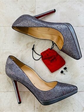 Christian Louboutin Lady Glitter Filo 120 Silver Metallic Pumps Heels Size 6